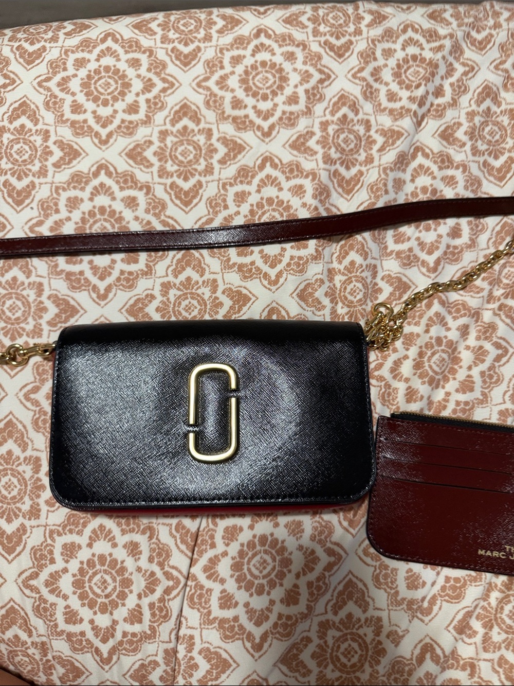 Marc Jacobs Black and Burgundy Leather Crossbody with Gold Hardware